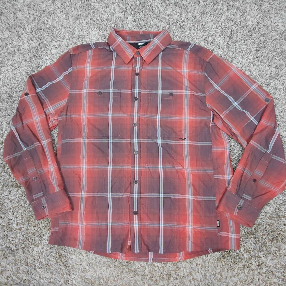 REI Coop Shirt Mens Large Plaid Vented Nylon Roll Tab Button Up Outdoor Hiking